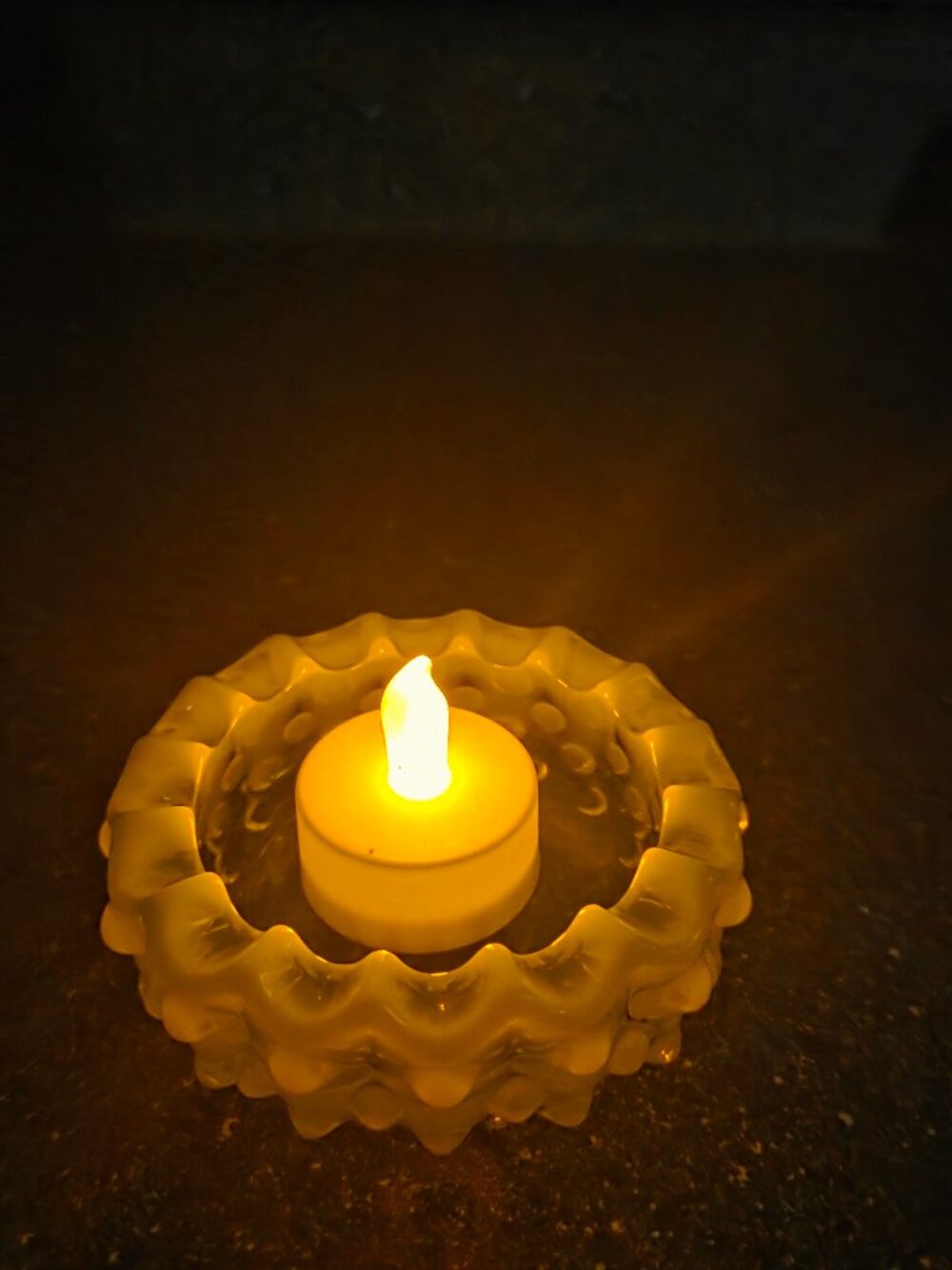 2 - FENTON 3.5” Opalescent Round Hobnail Trinket Dish, Salt Cellar Vintage